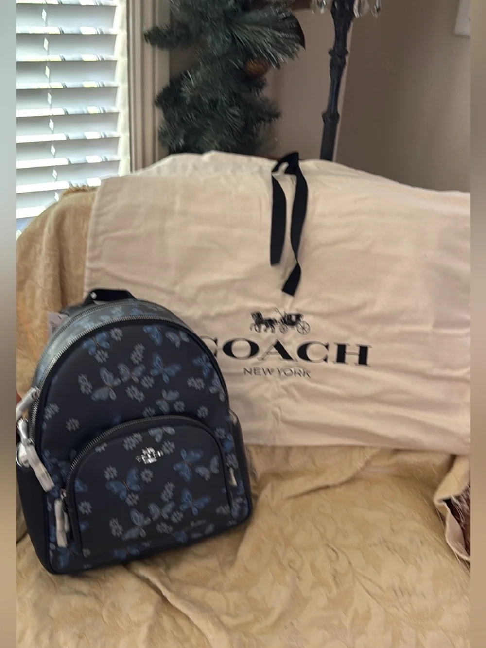 NWT Coach  Blue Butterfly Print backpack